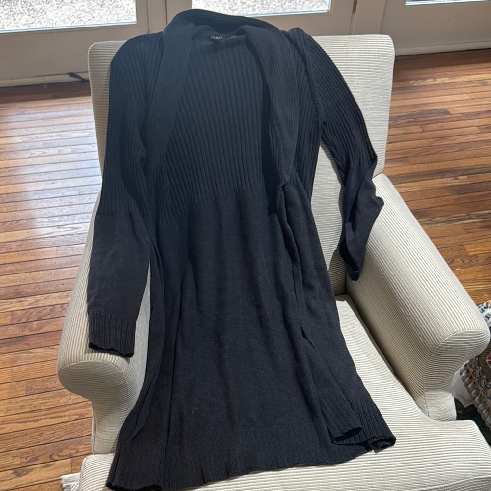 Worth Grey Cardigan Sweater Long-Length Open-Front